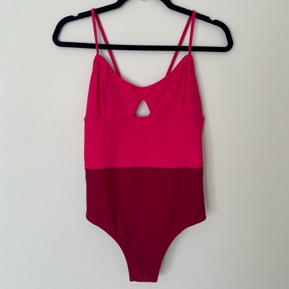 summersalt Other - Summer Salt Swan Dive One Piece Swimsuit Two Tone Colour Block Pink Maroon 8